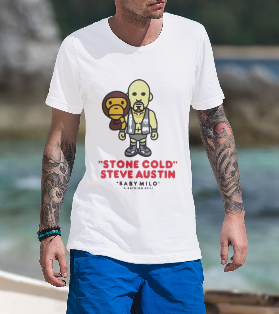 Stone Cold Steve Austin Baby Milo Collaboration Mens White T-Shirt