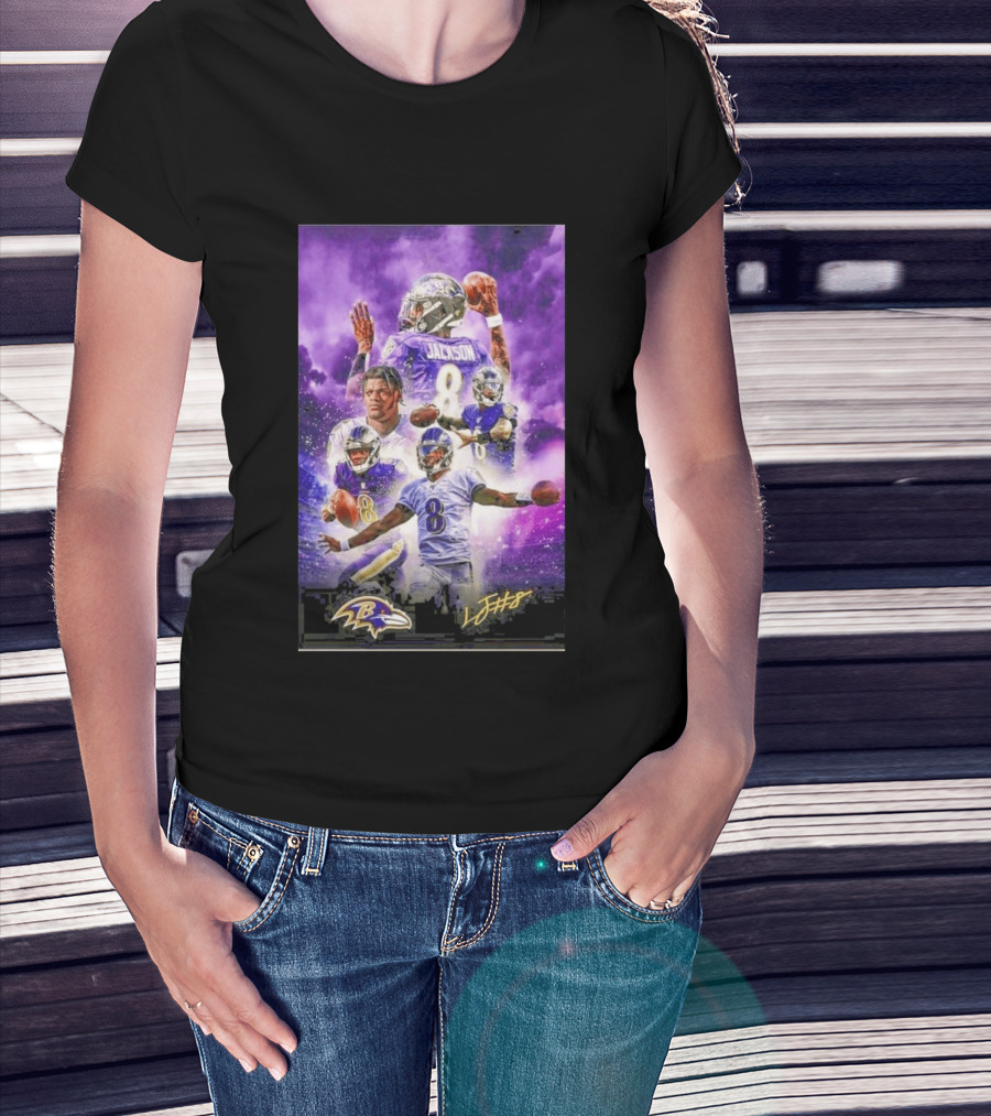 Baltimore Ravens Lamar Jackson 8 With Signature T-Shirt