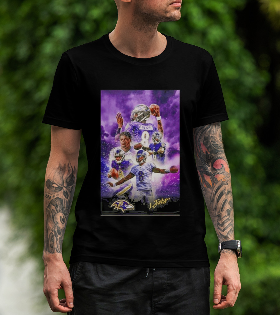 Baltimore Ravens Lamar Jackson 8 With Signature T-Shirt