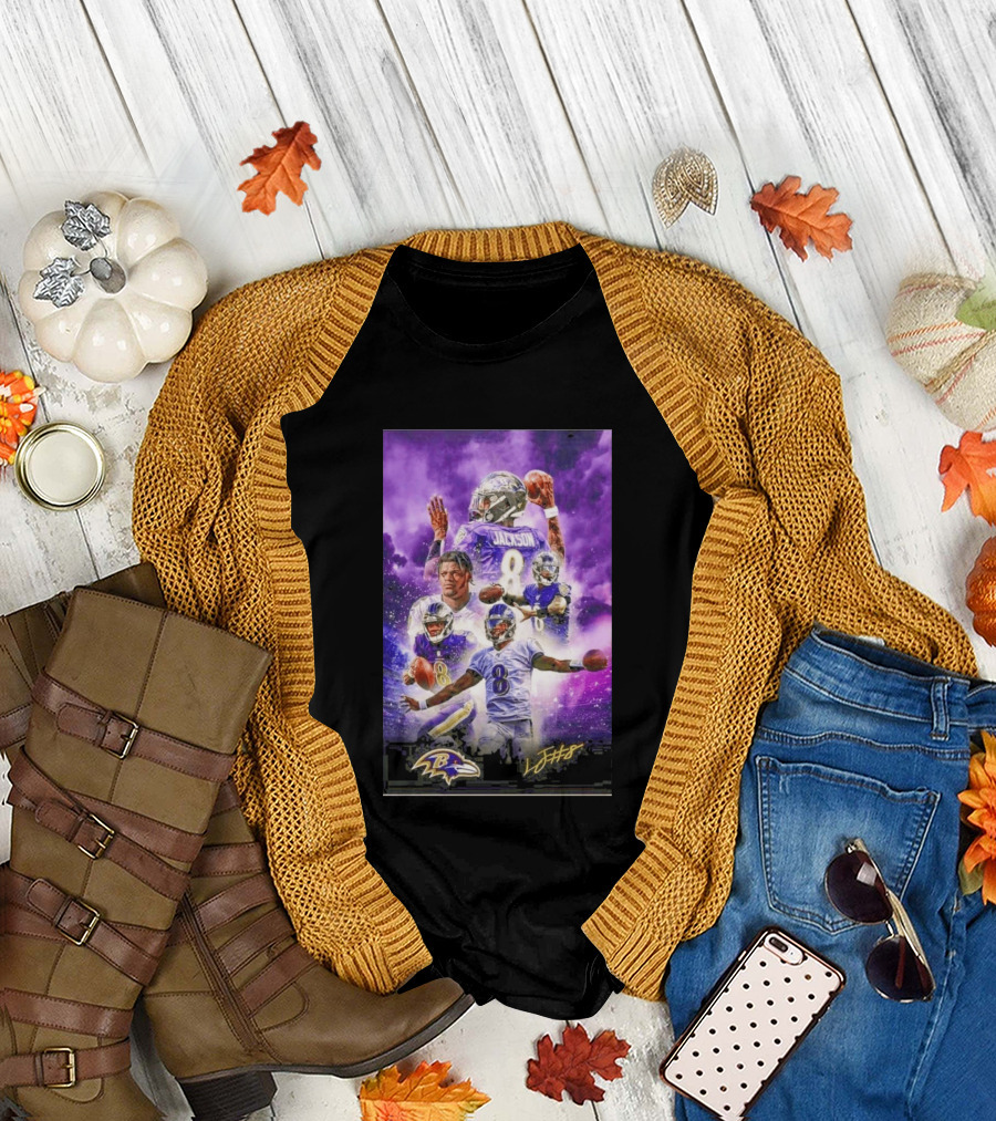 Baltimore Ravens Lamar Jackson 8 With Signature T-Shirt