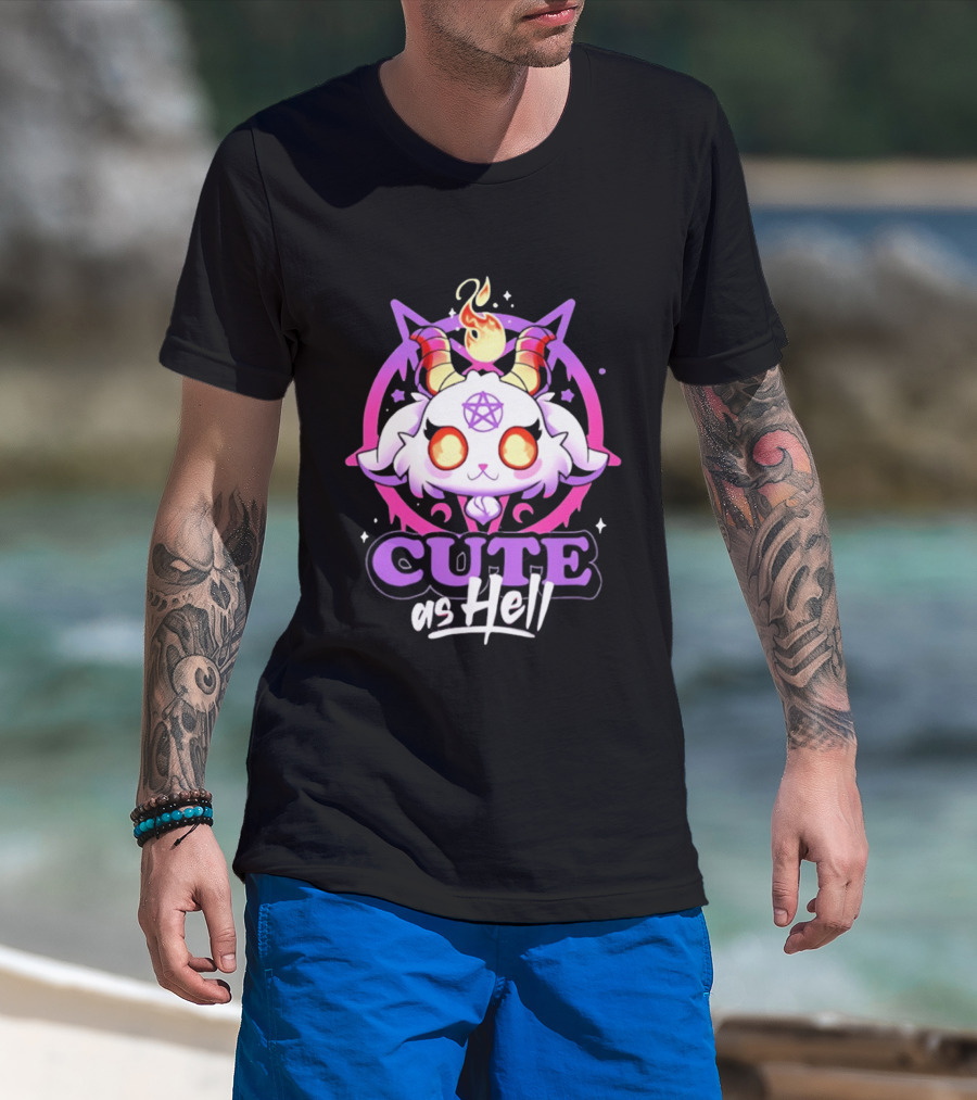 Cute As Hell Goat Demon Pentagram Flame T-Shirt