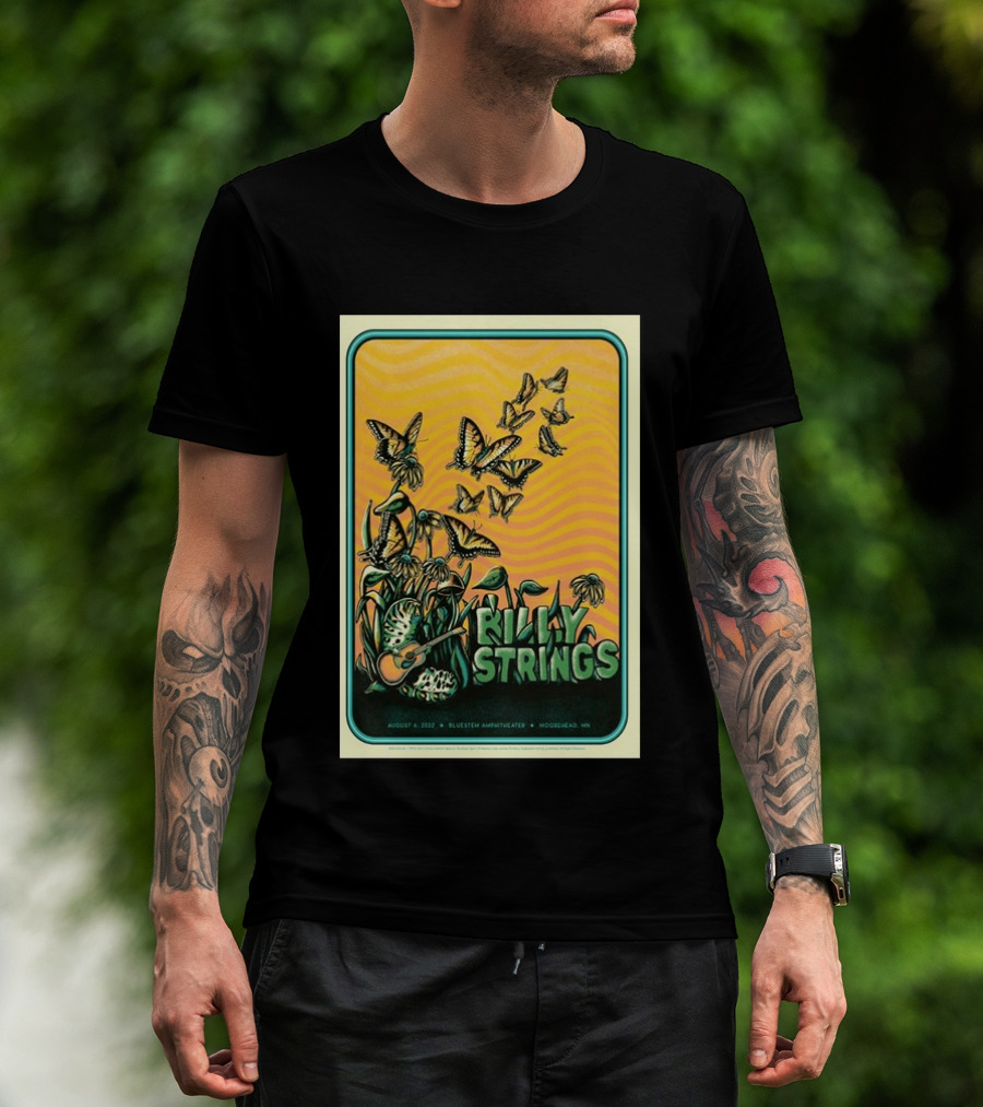 Billy Strings Bluestem Amphitheater August 6 2022 Butterfly Moorehead MN T-Shirt