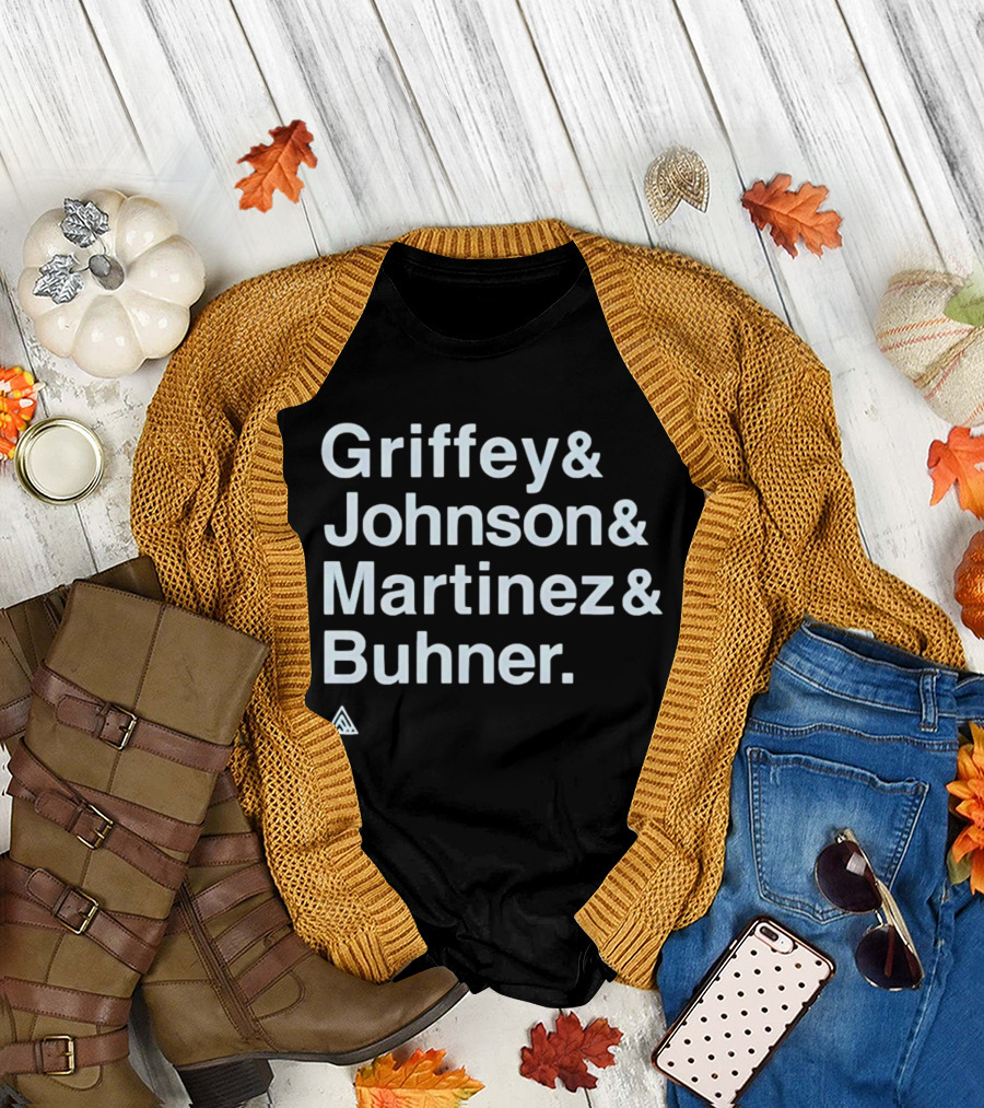 Griffey Johnson Martinez Buhner White Sans Serif Text Triangular T-Shirt