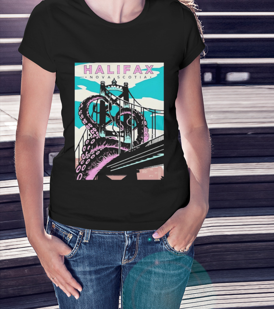 Halifax Nova Scotia Kraken Bridge Retro Travel T-Shirt