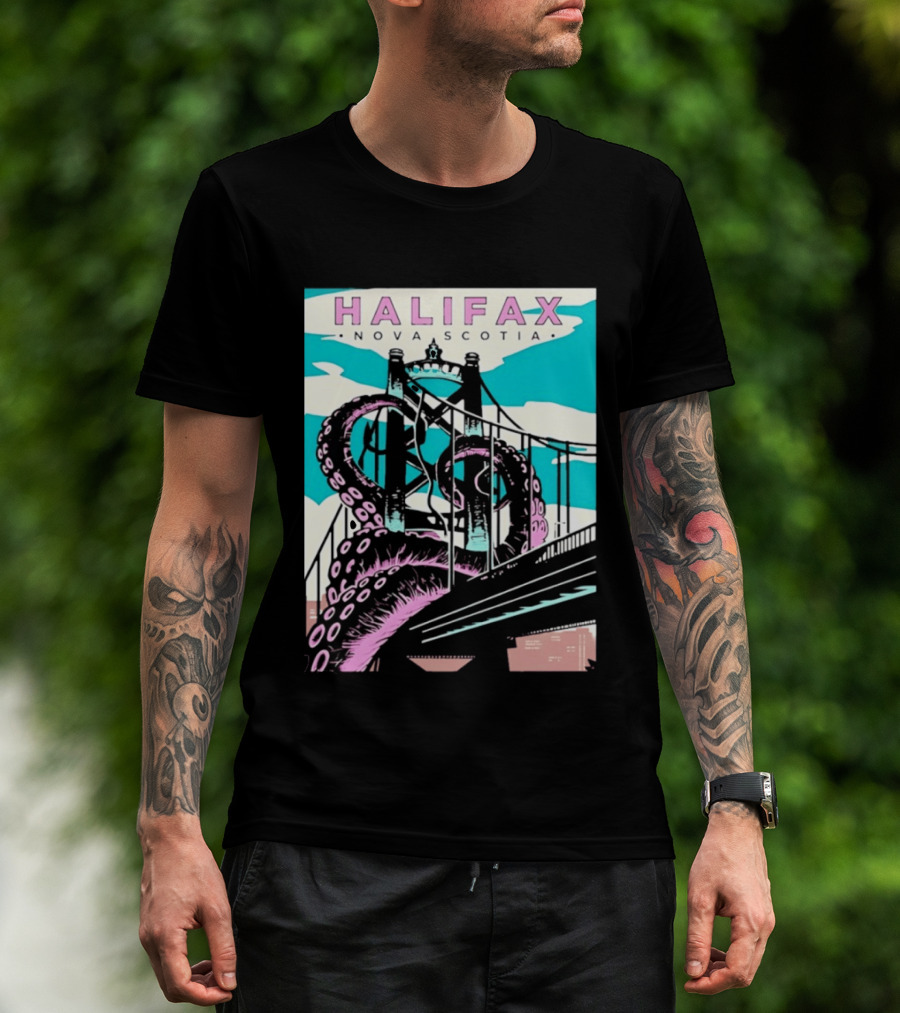Halifax Nova Scotia Kraken Bridge Retro Travel T-Shirt