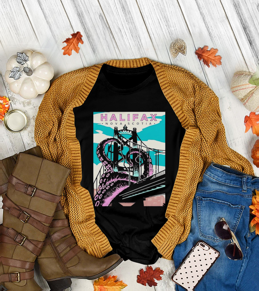 Halifax Nova Scotia Kraken Bridge Retro Travel T-Shirt