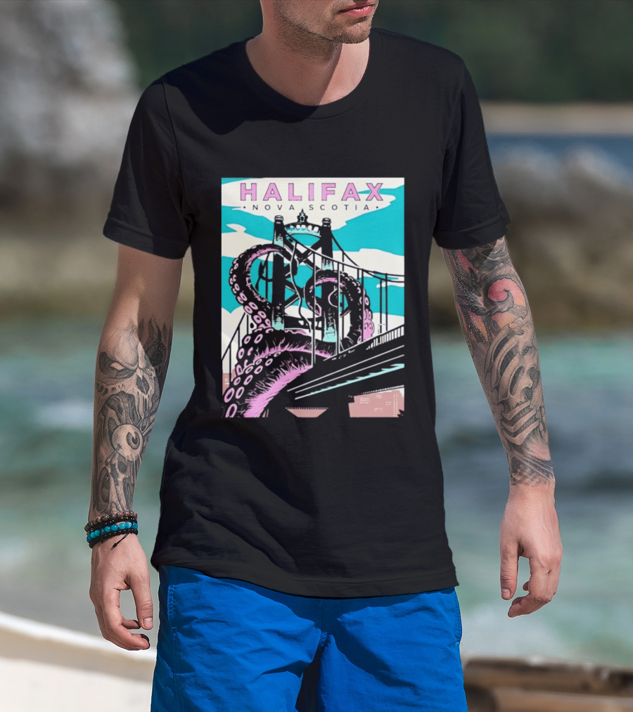 Halifax Nova Scotia Kraken Bridge Retro Travel T-Shirt