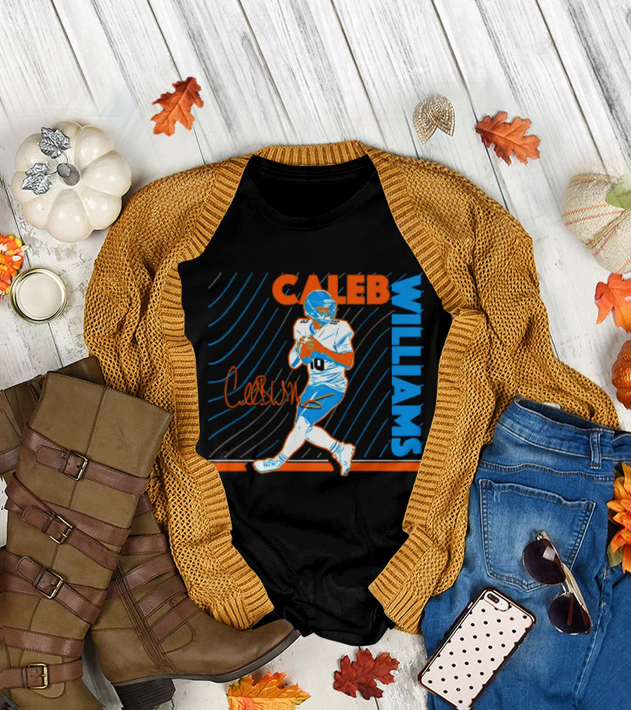 Caleb Williams Signed Football Chicago Bears Action Quarterback Sports Memorabilia T-Shirt