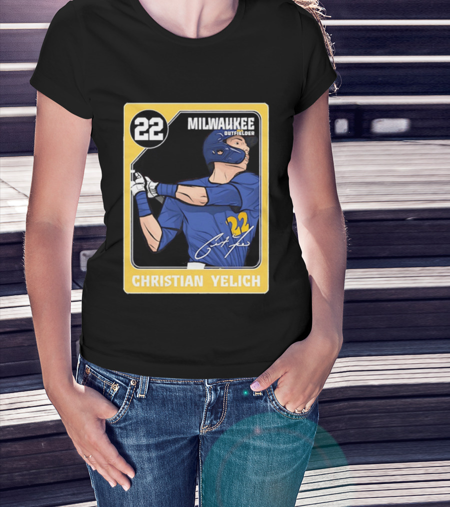 Christian Yelich Milwaukee Outfielder 22 Blue Jersey Yellow T-Shirt