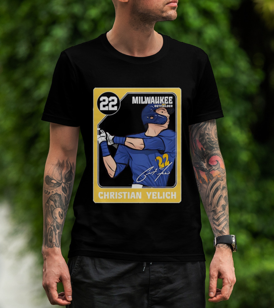 Christian Yelich Milwaukee Outfielder 22 Blue Jersey Yellow T-Shirt