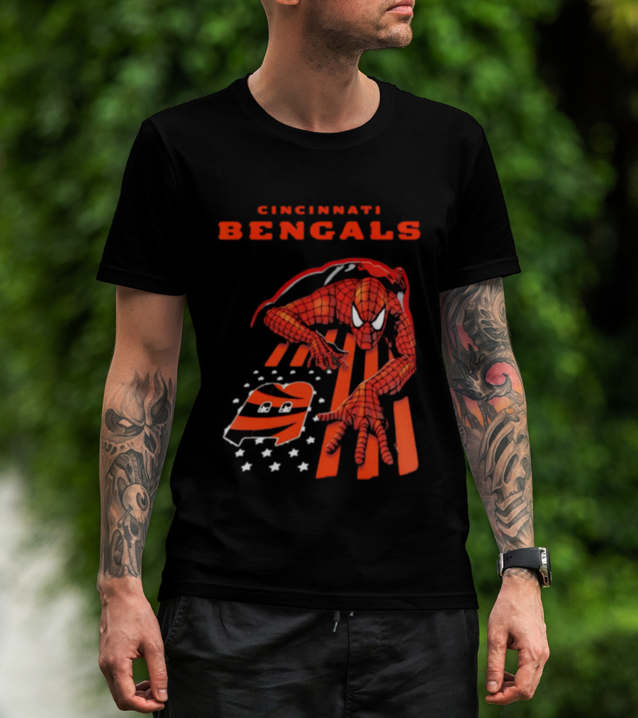 Cincinnati Bengals Spiderman Stripes Marvel T-Shirt