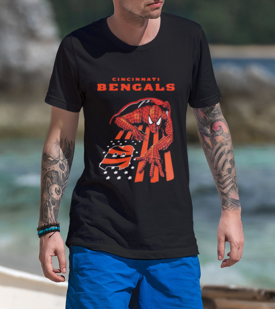 Cincinnati Bengals Spiderman Stripes Marvel T-Shirt