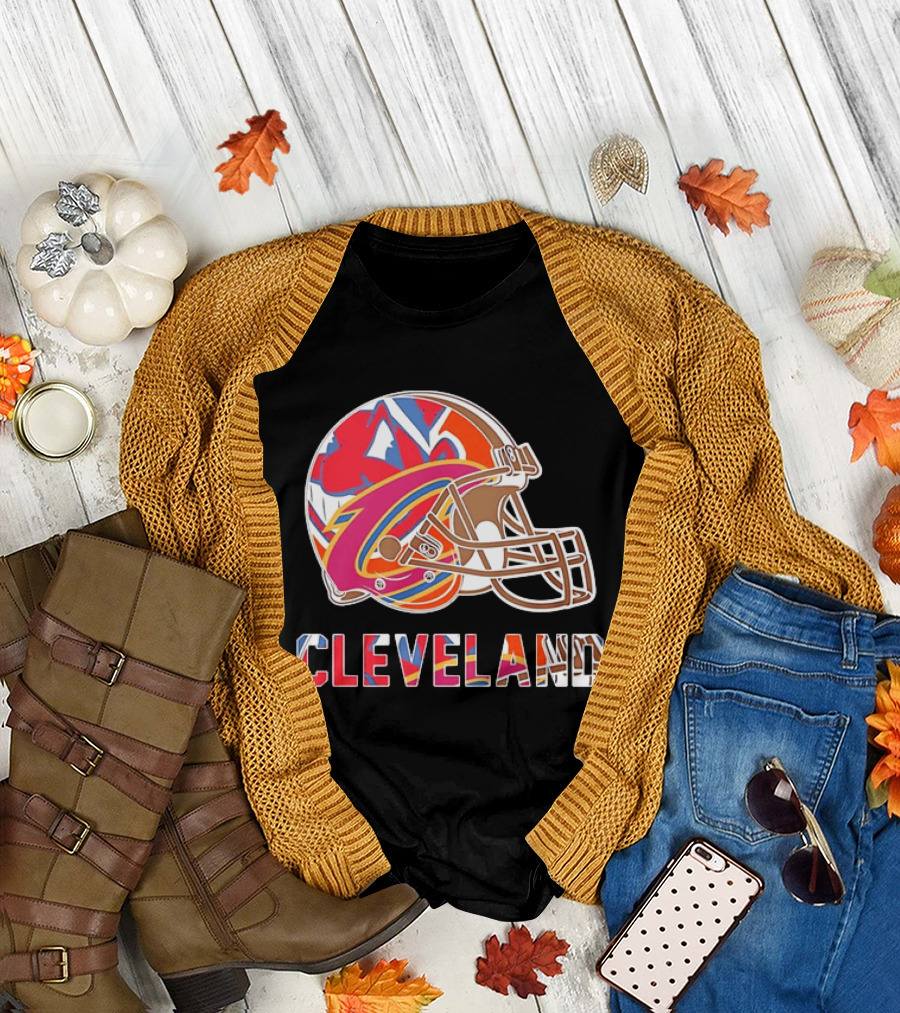 Cleveland Football Cavaliers Browns Guardians Helmet T-Shirt