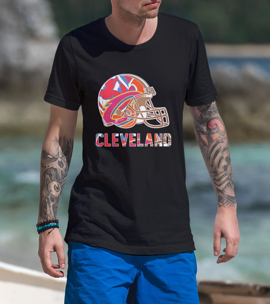 Cleveland Football Cavaliers Browns Guardians Helmet T-Shirt