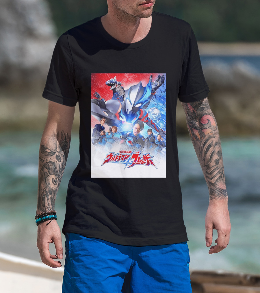 Ultraman Blazar Cast And Characters With Heroic Action Scene T-Shirt