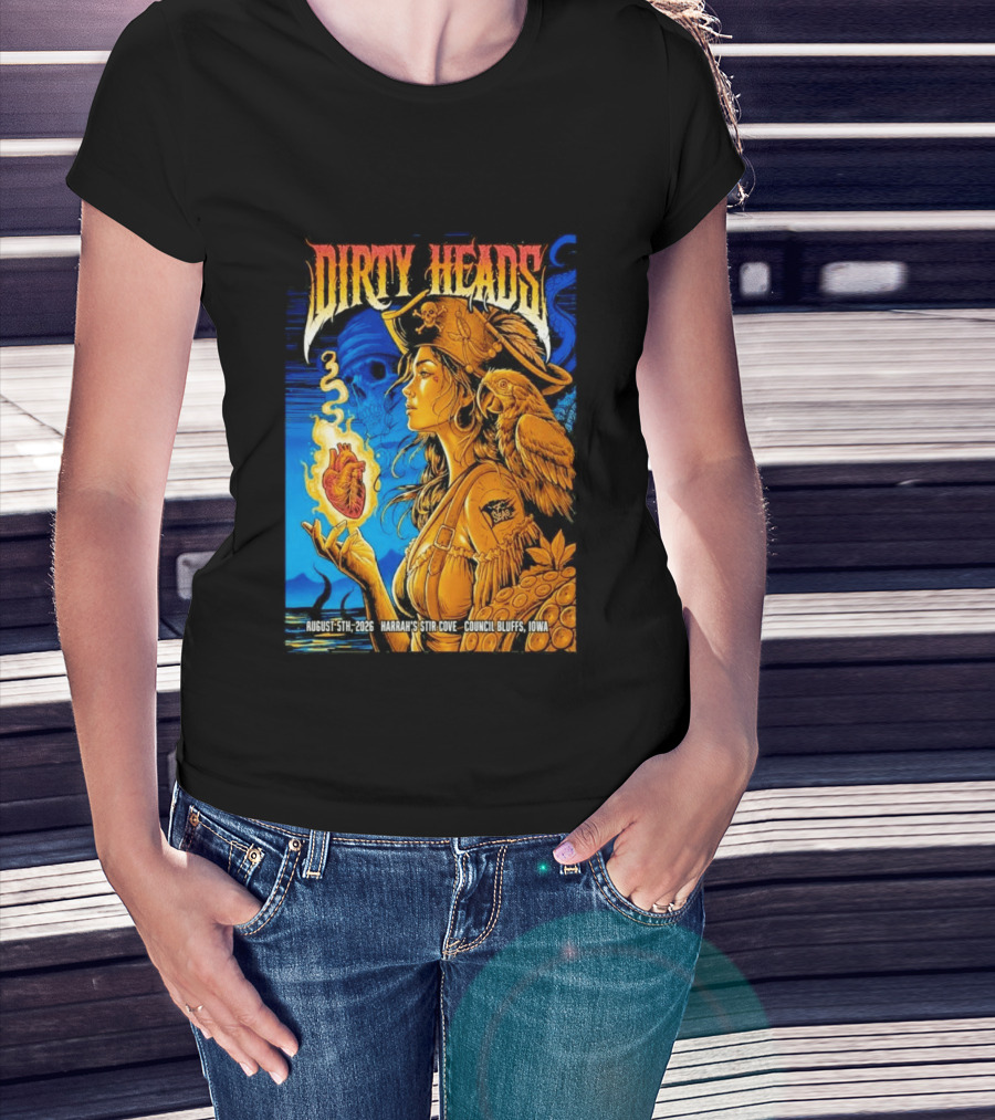 Dirty Heads August 5th 2026 Harrah's Stir Cove Council Bluffs Iowa Pirate Skull Parrot Live Event T-Shirt