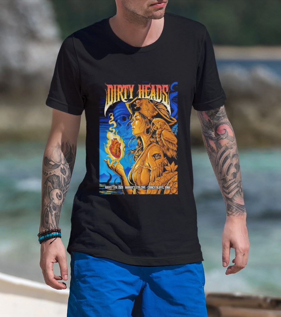 Dirty Heads August 5th 2026 Harrah's Stir Cove Council Bluffs Iowa Pirate Skull Parrot Live Event T-Shirt