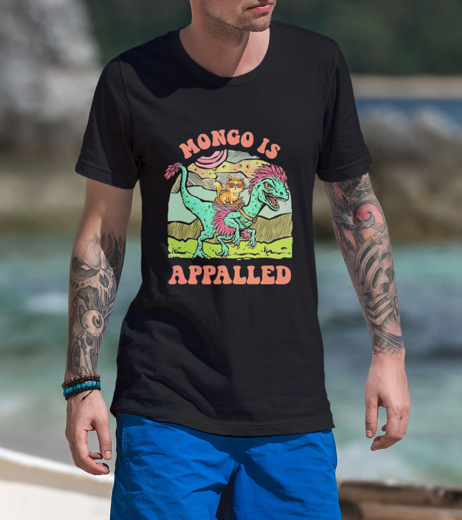 Mongo Is Appalled Cat Riding Dinosaur Raptor T-Shirt