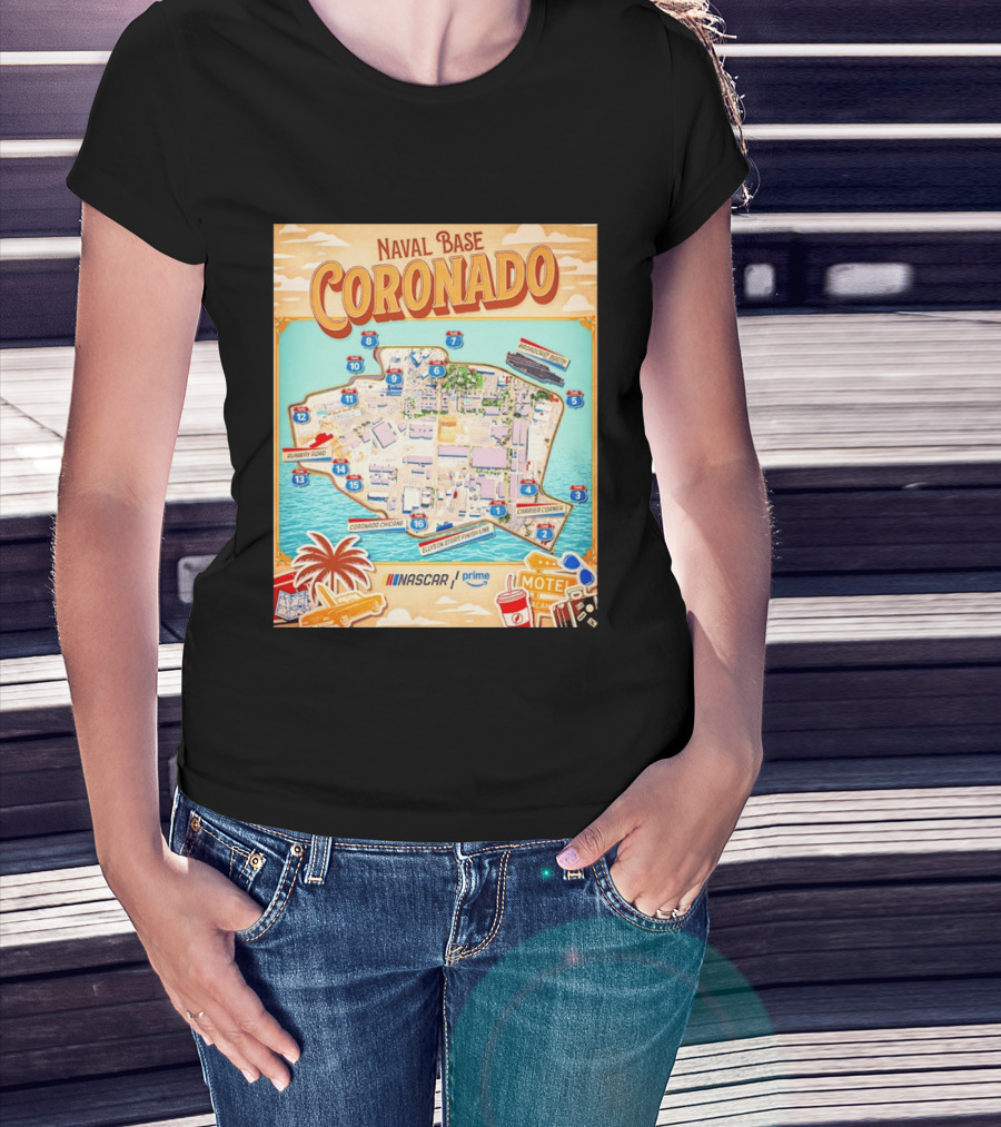 Naval Base Coronado Map NASCAR Prime Ellyson Start Finish Line Broadcast Booth T-Shirt