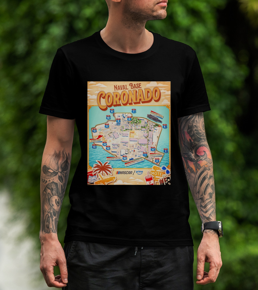 Naval Base Coronado Map NASCAR Prime Ellyson Start Finish Line Broadcast Booth T-Shirt