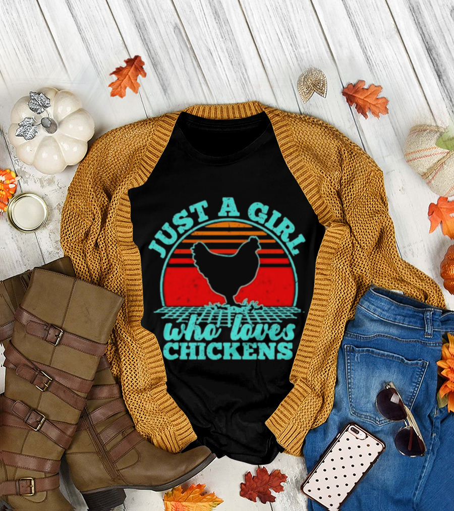 Just A Girl Who Loves Chickens Retro Sunset T-Shirt