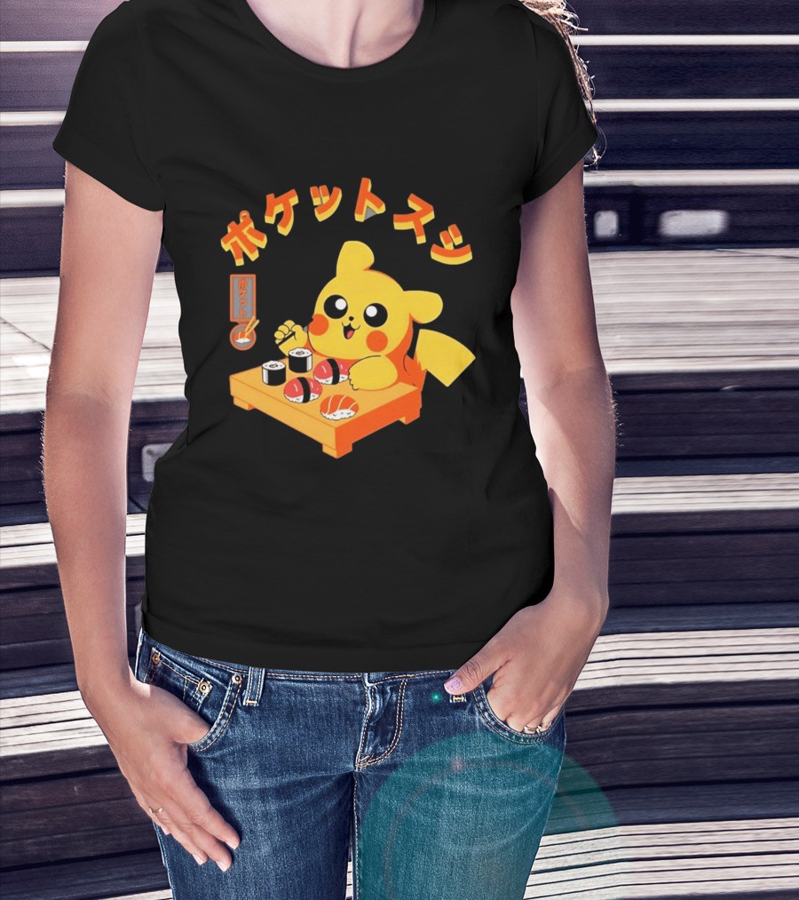 Pikachu Eating Sushi Pokemon Japanese Anime T-Shirt