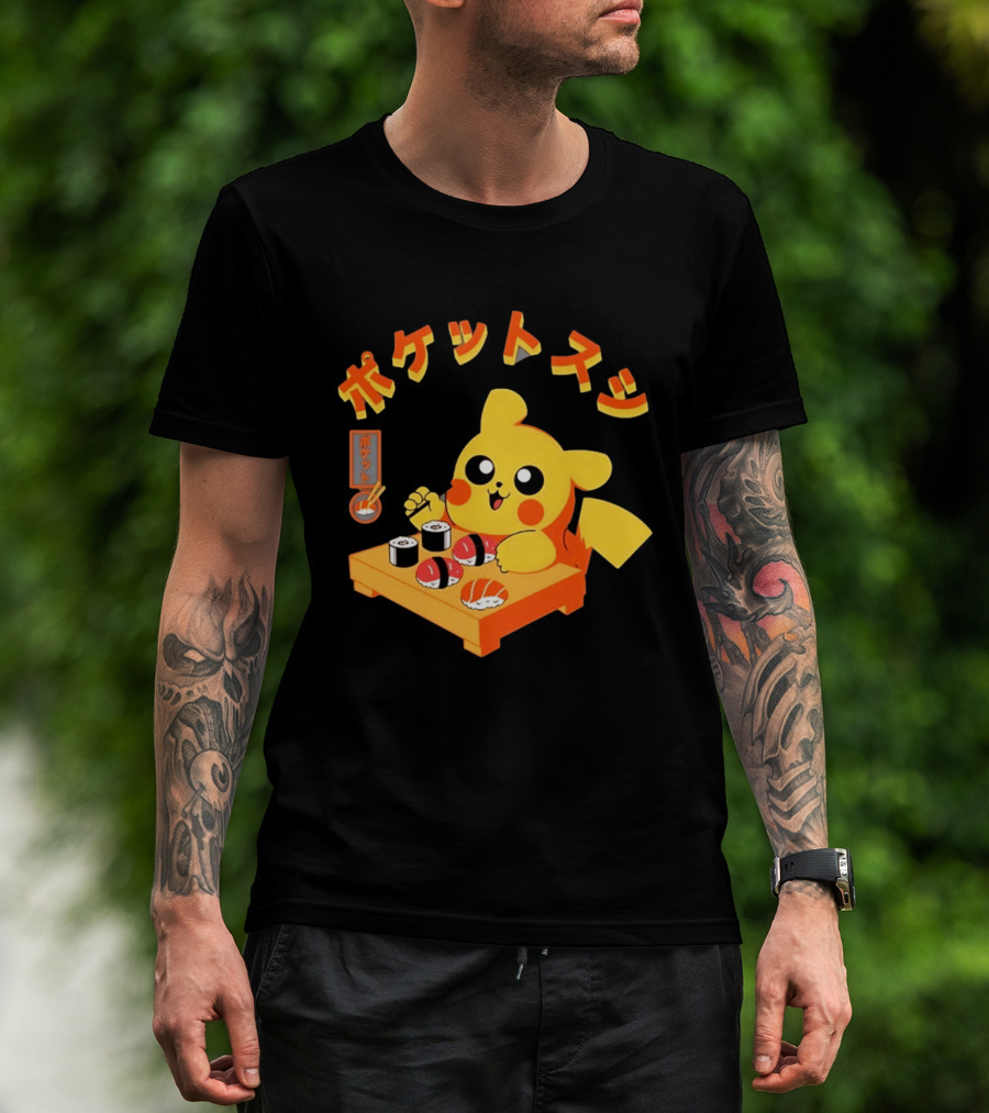 Pikachu Eating Sushi Pokemon Japanese Anime T-Shirt