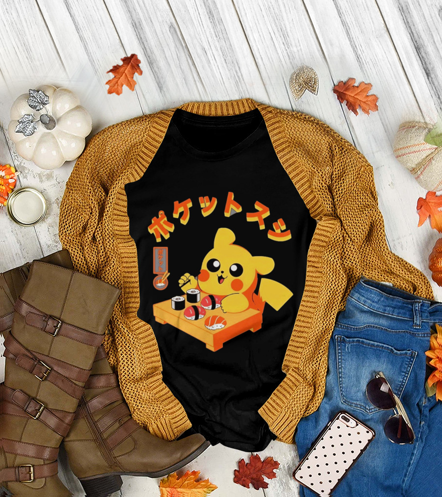 Pikachu Eating Sushi Pokemon Japanese Anime T-Shirt