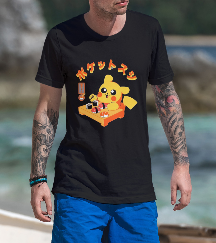 Pikachu Eating Sushi Pokemon Japanese Anime T-Shirt