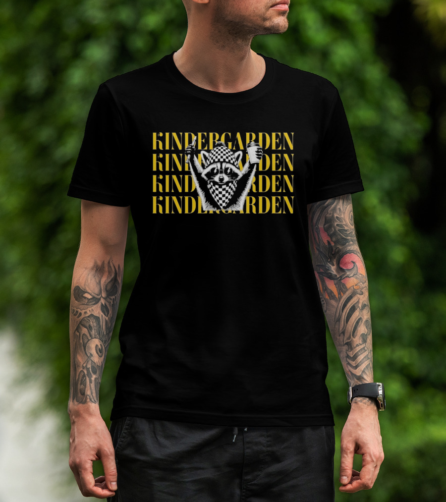 Kindergarden Raccoon With Coffee And Pencil T-Shirt