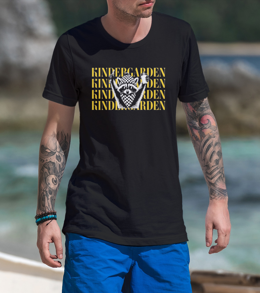 Kindergarden Raccoon With Coffee And Pencil T-Shirt
