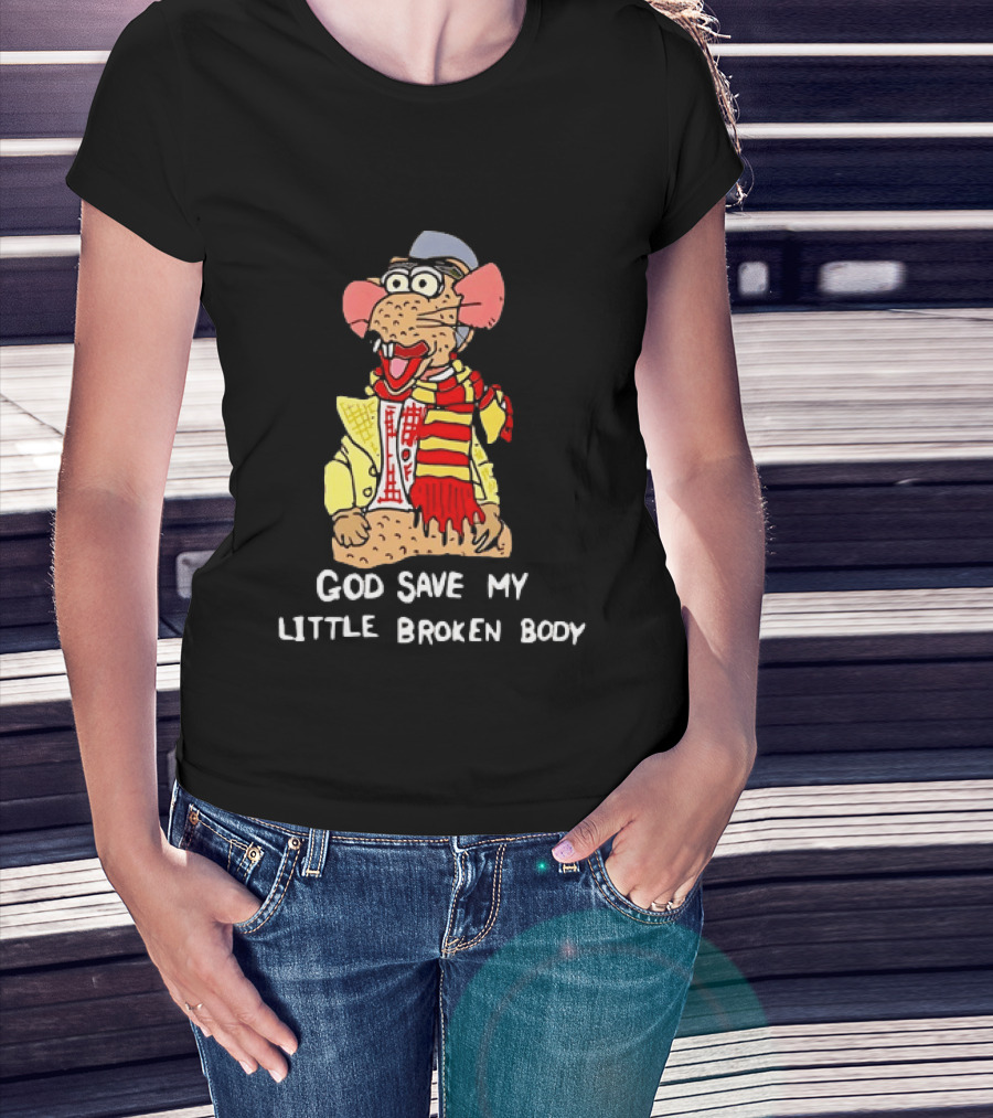God Save My Little Broken Body Rat Character In Scarf And Yellow Jacket T-Shirt