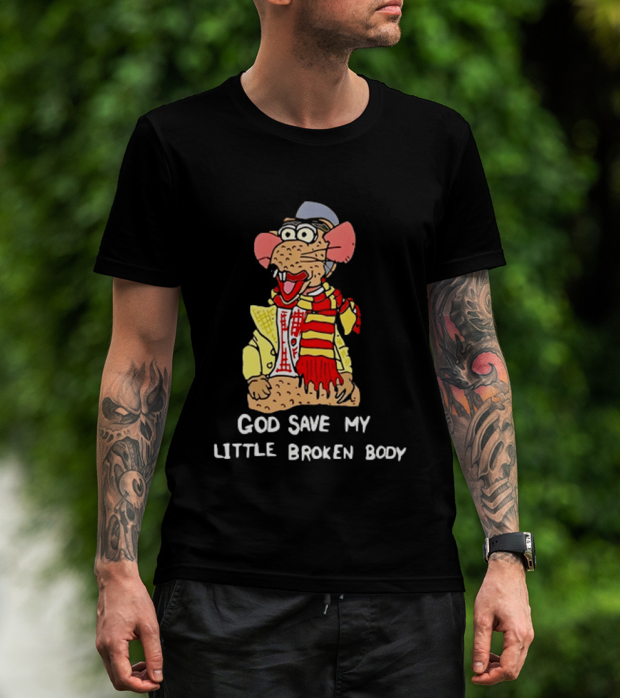 God Save My Little Broken Body Rat Character In Scarf And Yellow Jacket T-Shirt