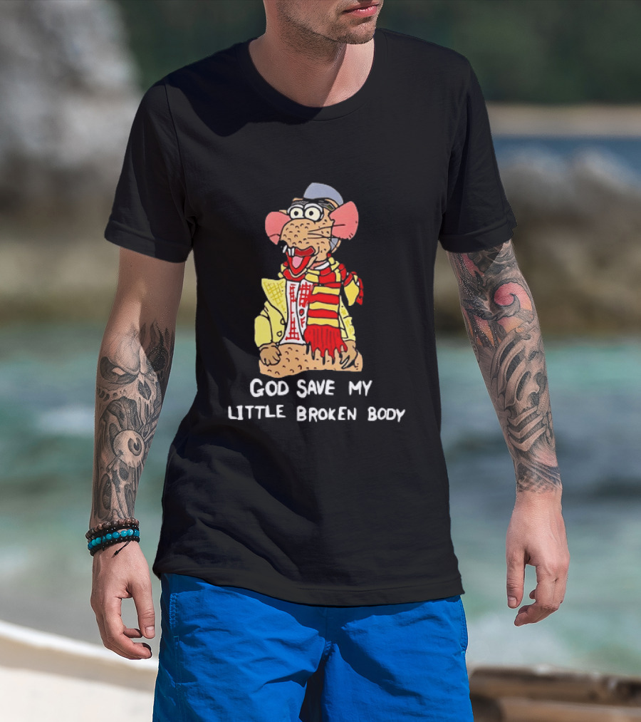 God Save My Little Broken Body Rat Character In Scarf And Yellow Jacket T-Shirt