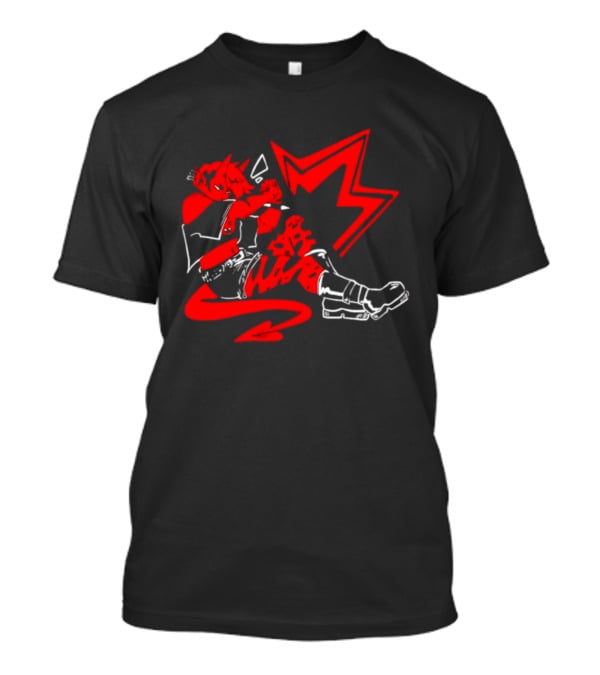 Red Devil Punk Demon Anime Character With Dynamic Action Pose T-Shirt