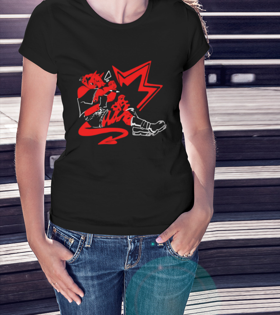 Red Devil Punk Demon Anime Character With Dynamic Action Pose T-Shirt