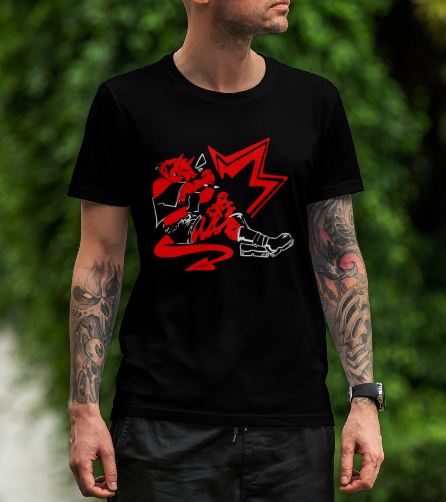 Red Devil Punk Demon Anime Character With Dynamic Action Pose T-Shirt