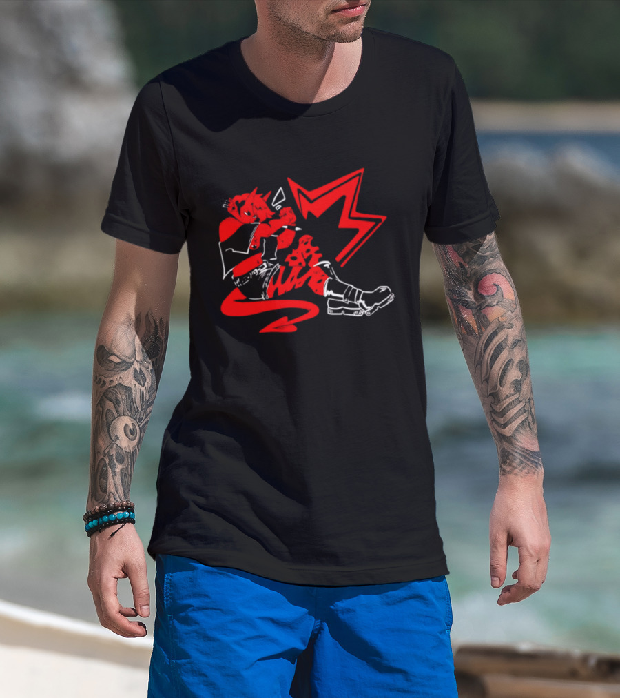 Red Devil Punk Demon Anime Character With Dynamic Action Pose T-Shirt