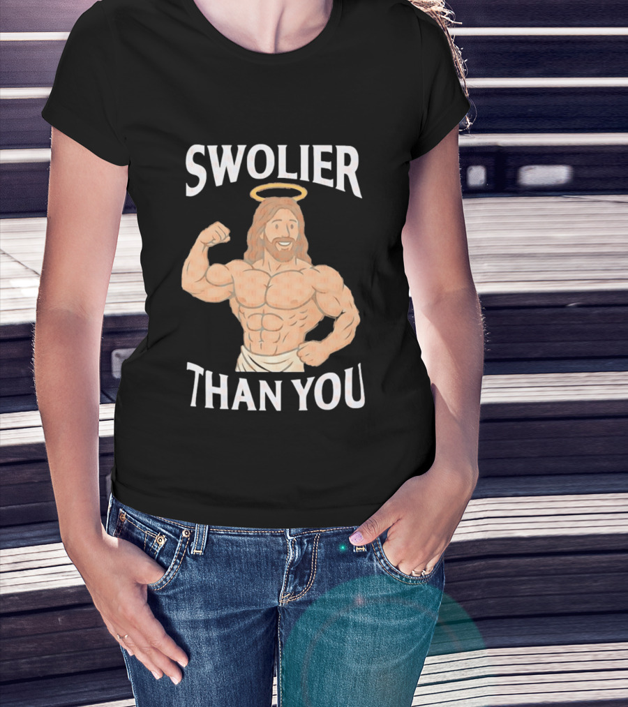 Swolier Than You Jesus Bodybuilder Muscles Fitness Halo T-Shirt