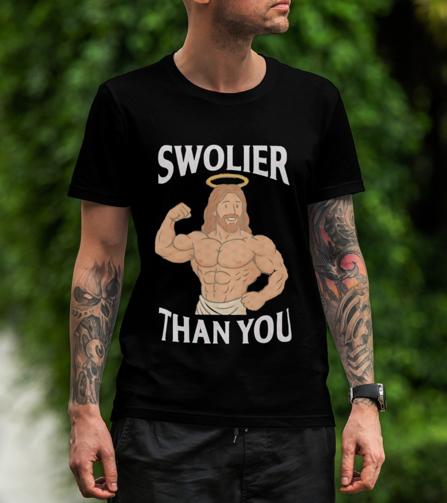 Swolier Than You Jesus Bodybuilder Muscles Fitness Halo T-Shirt