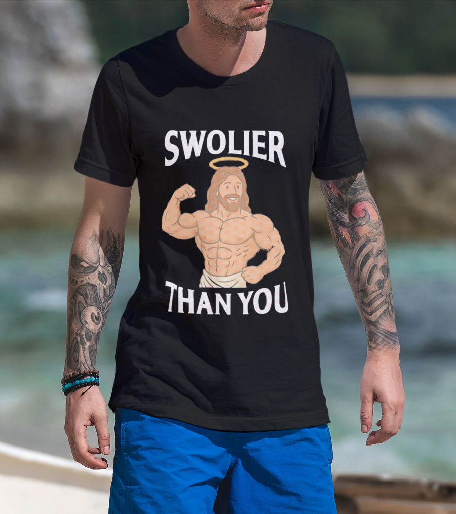 Swolier Than You Jesus Bodybuilder Muscles Fitness Halo T-Shirt