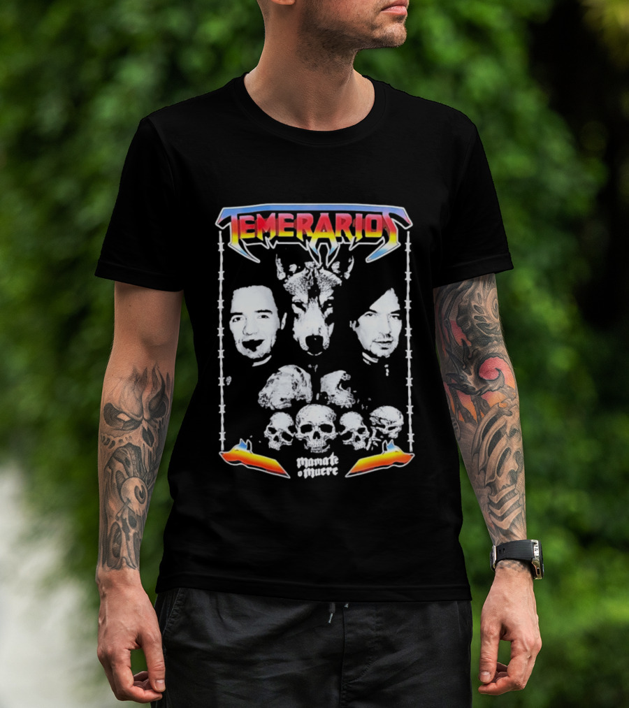 Temerarios Mamate O Muere Heavy Metal Wolf Band Photo Skulls T-Shirt