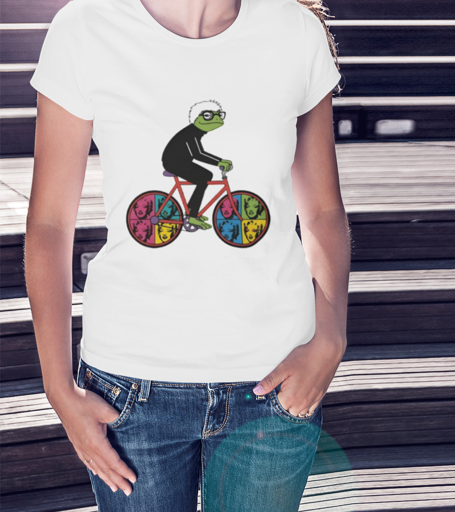 Andy Warhol Style Frog On Pop Art Bicycle T-Shirt