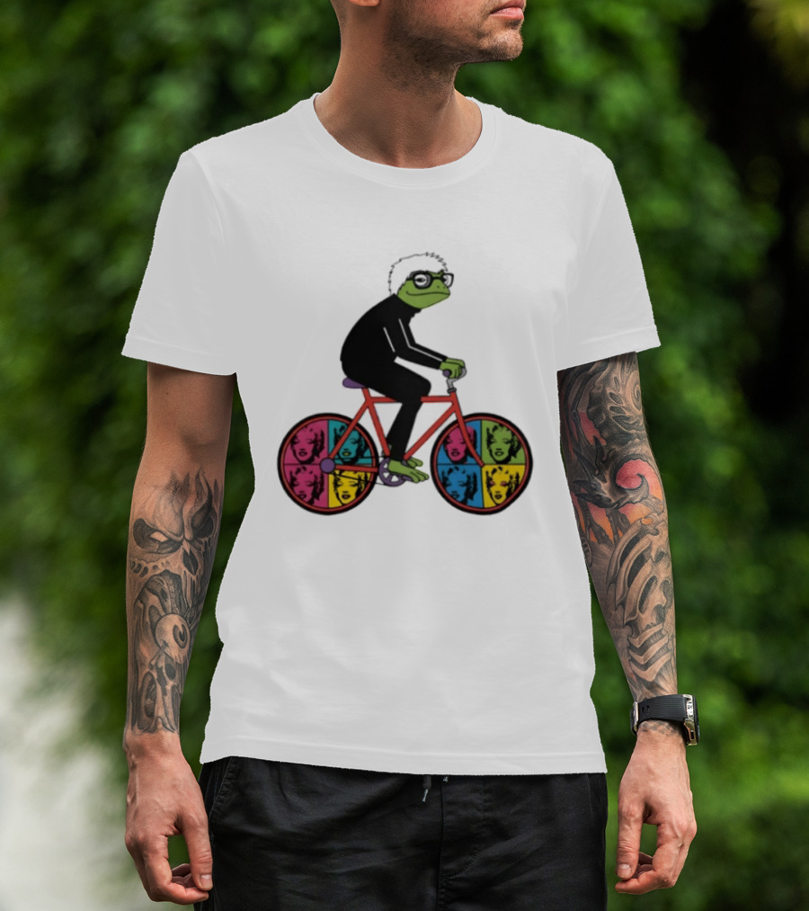 Andy Warhol Style Frog On Pop Art Bicycle T-Shirt