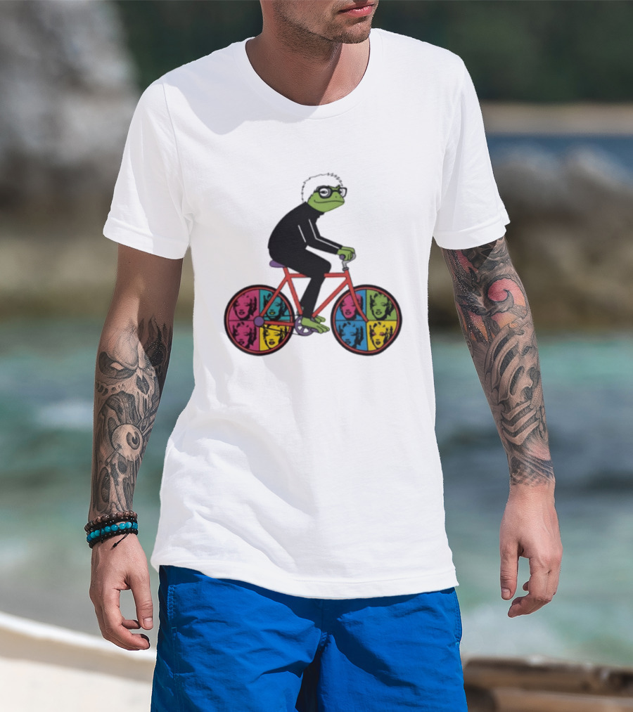 Andy Warhol Style Frog On Pop Art Bicycle T-Shirt