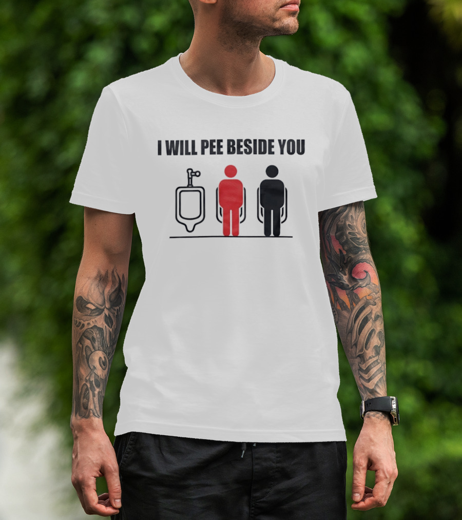 I Will Pee Beside You Red Black Human Figures Urinals T-Shirt