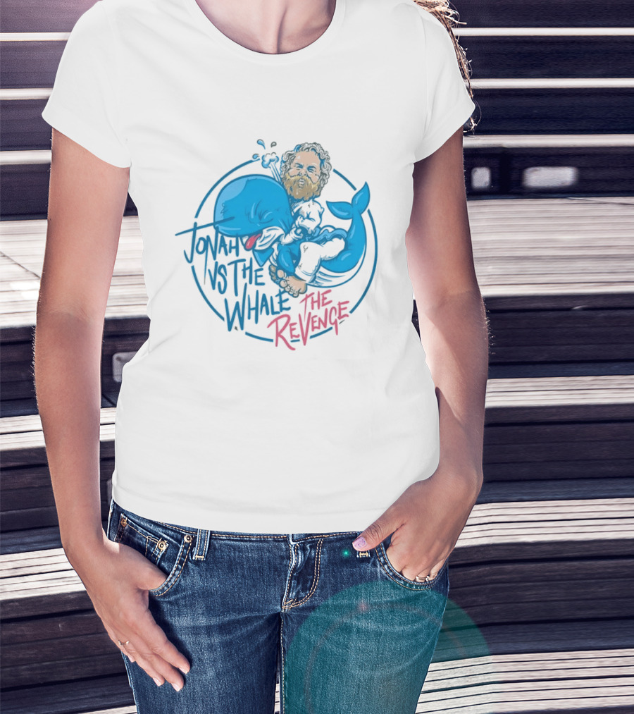 Jonah Vs The Whale The Revenge Cartoon Bearded Man Grappling Blue Creature T-Shirt