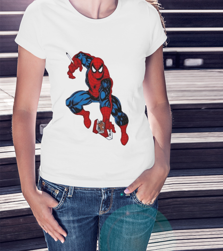 Marlboro Spider Man Crouching Holding Cigarette Packcartoon T-Shirt