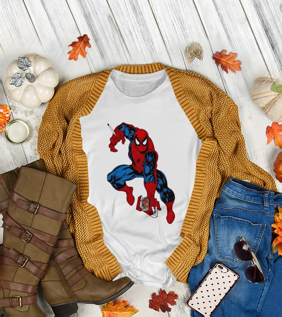 Marlboro Spider Man Crouching Holding Cigarette Packcartoon T-Shirt