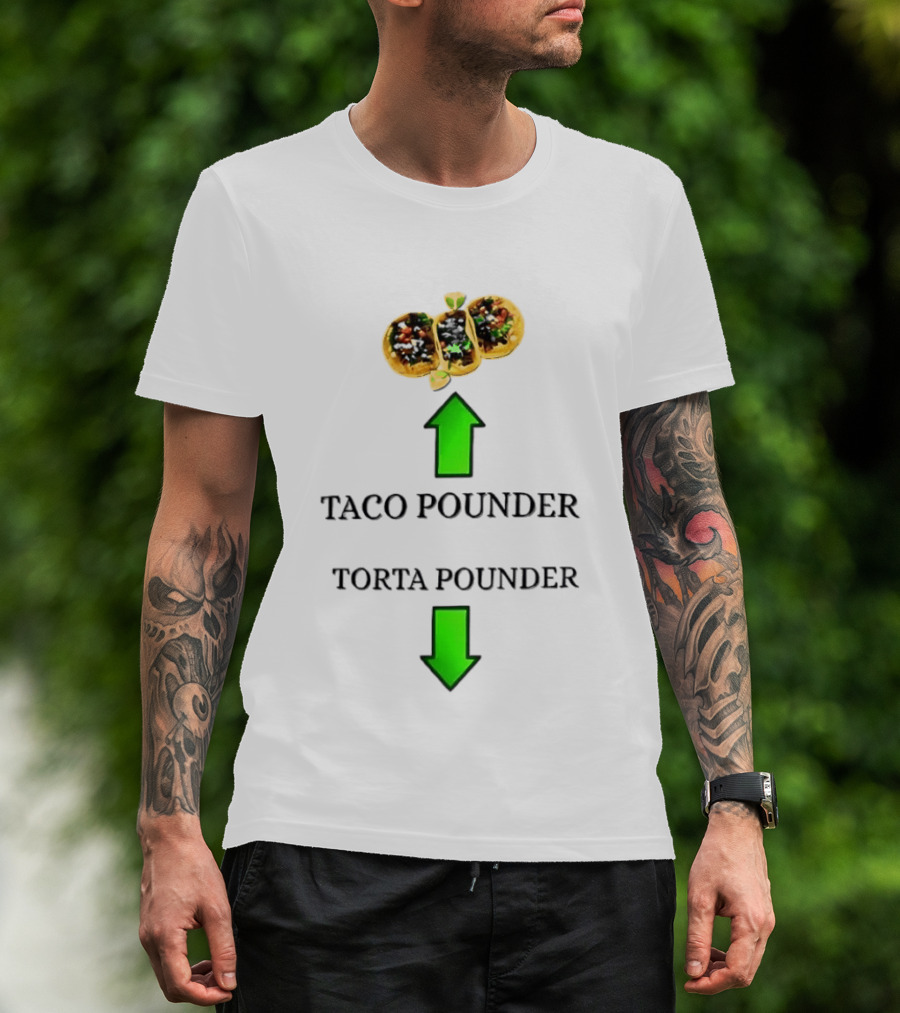 Taco Pounder Torta Pounder Trio Mexican Tacos Lime Green Arrows T-Shirt